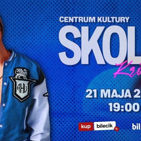 Plakat zapraszający w środę 21 maja 2025 r. do Braniewa na koncert Króla Latino Skolim Braniewo 2025.