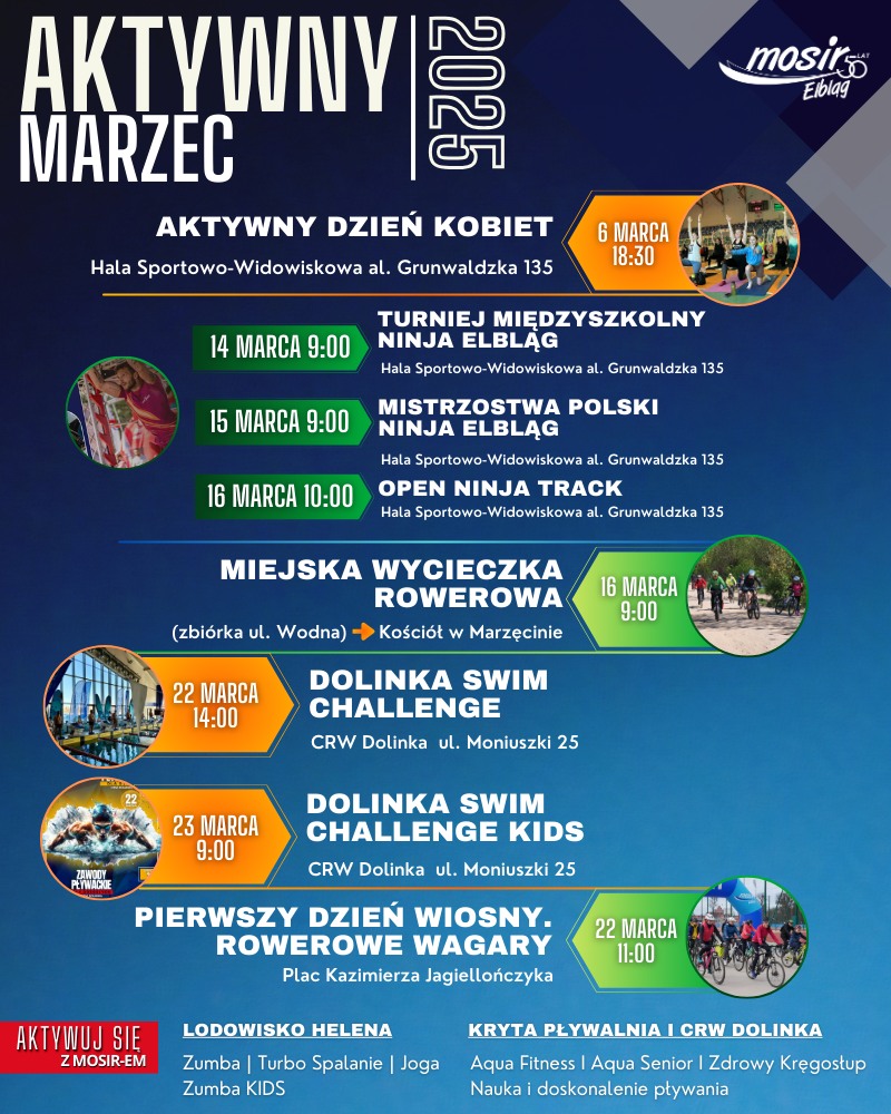 Program imprez sportowych - aktywny marzec w Elblągu 2025.