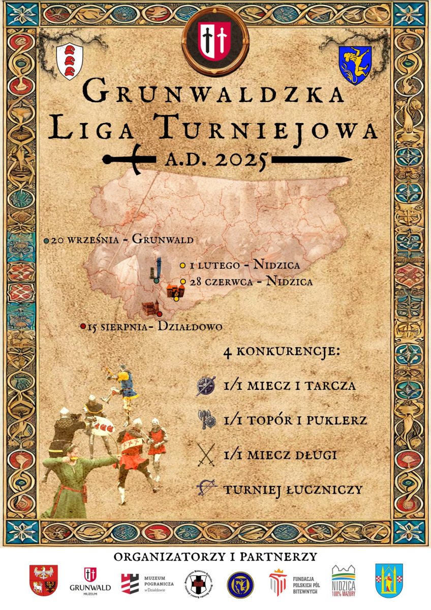 Plakat zapraszający na Grunwaldzką Ligę Turniejową 2025.