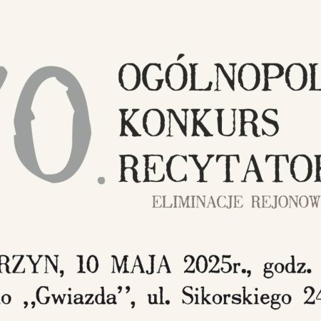 Plakat zapraszający w sobotę 10 maja 2025 r. do Kętrzyna na Ogólnopolski Konkurs Recytatorski Kętrzyn 2025.