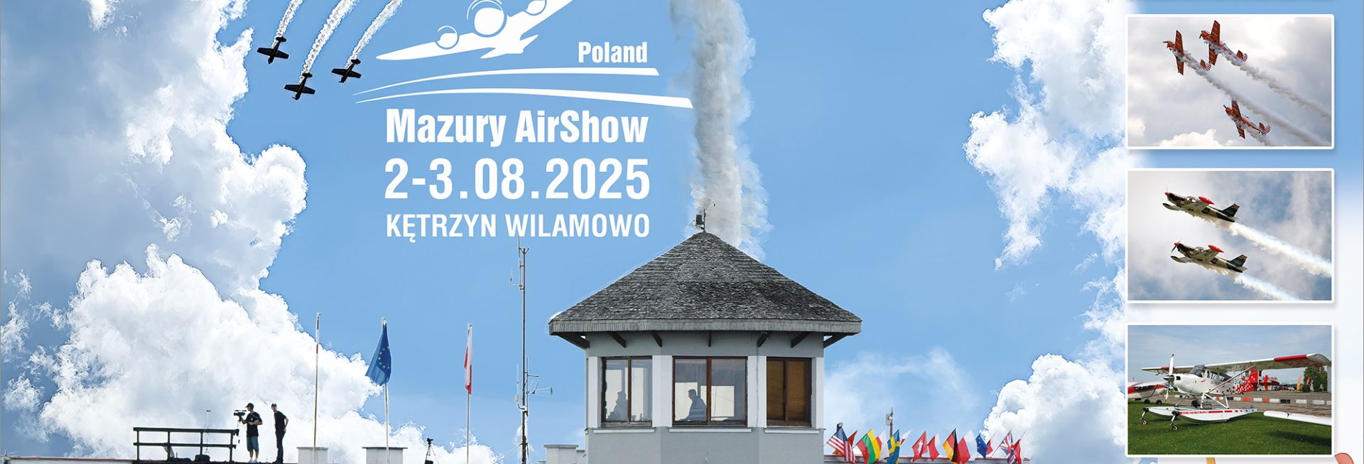 Plakat zapraszający w dniach 2-3 sierpnia 2025 r. na Lotnisko Wilamowo Kętrzyn na kolejną edycję Mazury AirShow 2025.