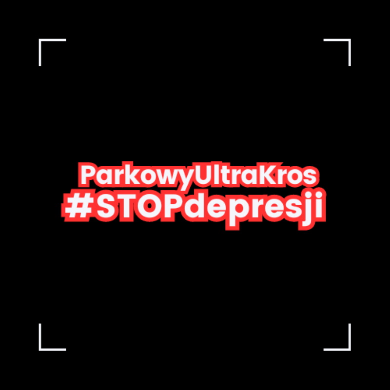 Plakat zapraszający na coroczną imprezę biegową do Morąga na 12-godzinny bieg krosowy „Parkowy Ultra Kros #STOPdepresji” Morąg. 