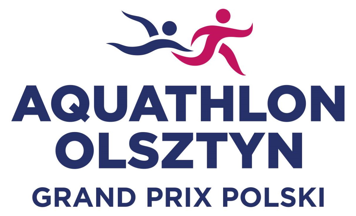 Plakat zapraszający w niedzielę 13 kwietnia 2025 r. do Olsztyna na zawody Grand Prix Polski Aquathlon Olsztyn 2025.