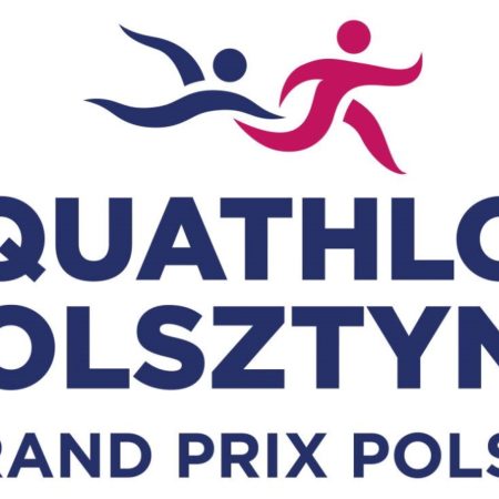 Plakat zapraszający w niedzielę 13 kwietnia 2025 r. do Olsztyna na zawody Grand Prix Polski Aquathlon Olsztyn 2025.