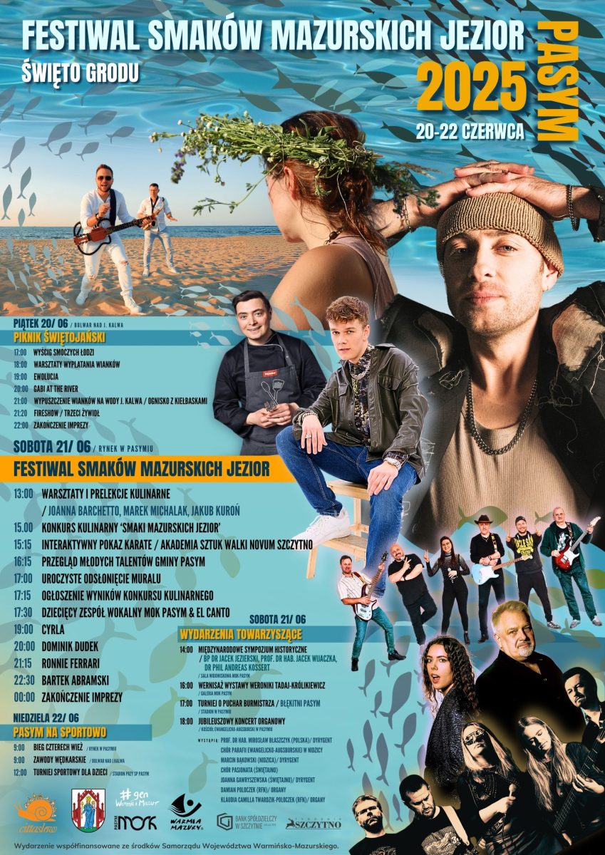 Plakat zapraszający w dniach 20-22 czerwca na Dni Pasymia 2025.  