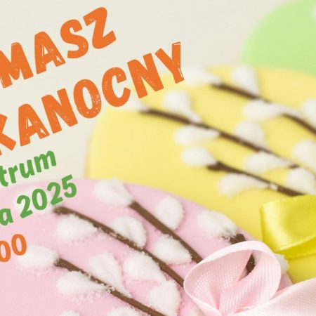 Plakat zapraszający w sobotę 12 kwietnia 2025 r. do Purdy na Kiermasz Wielkanocny Purda 2025.