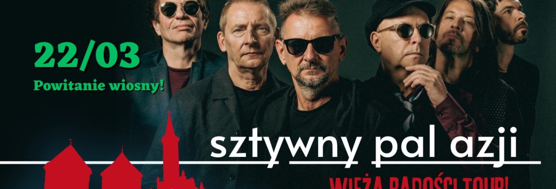 Plakat zapraszający w sobotę 22 marca 2025 r. do Reszla na Koncert zespołu Sztywny Pal Azji Zamek Reszel 2025.