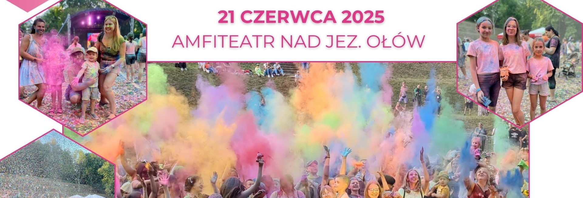 Plakat zapraszający w sobotę 21 czerwca 2025 r. do Rynu na Eksplozję Kolorów Ryn 2025.