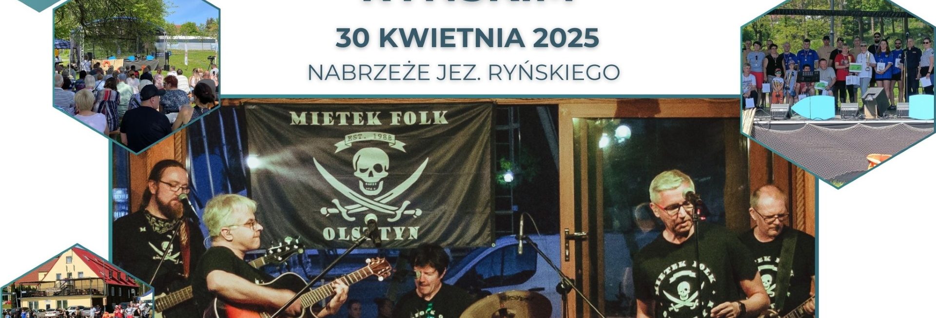 Plakat zapraszający w środę 30 kwietnia 2025 r. do Rynu na Majówkę nad Jeziorem Ryńskim RYN 2025.