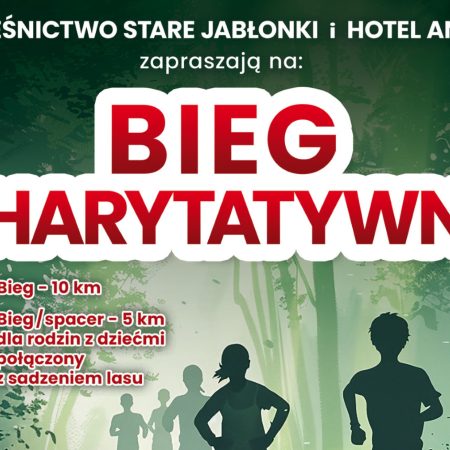 Plakat zapraszający na Bieg Leśny Zryw - Biegamy, Sadzimy, Pomagamy STARE JABŁONKI 2025. 