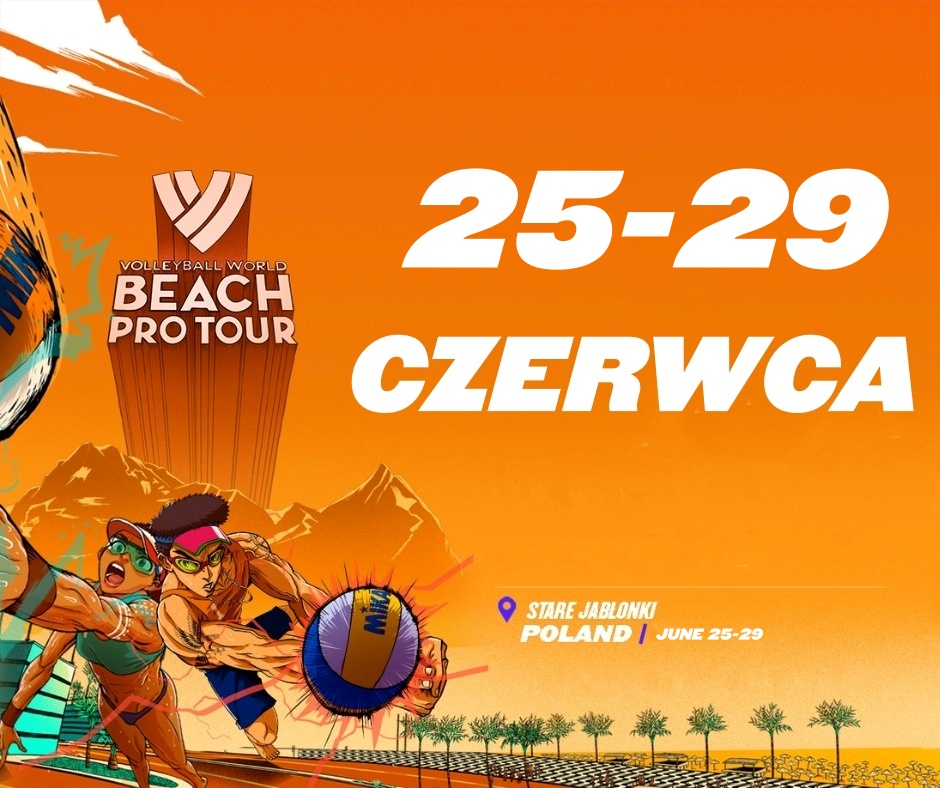 Plakat zapraszający w dniach 25-29 czerwca 2025 r. do Starych Jabłonek na Beach Pro Tour Warmia Mazury Challenge Stare Jabłonki 2025.