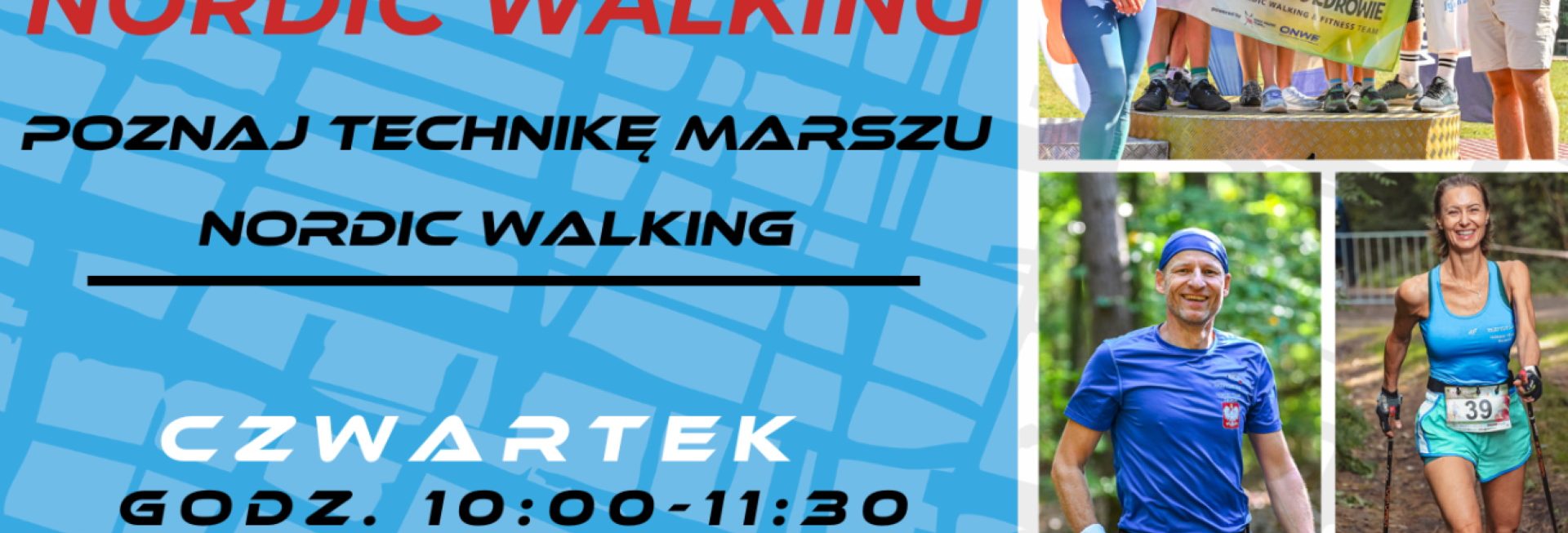 Plakat zapraszający sobotę 12 kwietnia 2025 r. do Giżycka na Ogólnopolskie Zawody Nordic Walking Giżycko 2025.