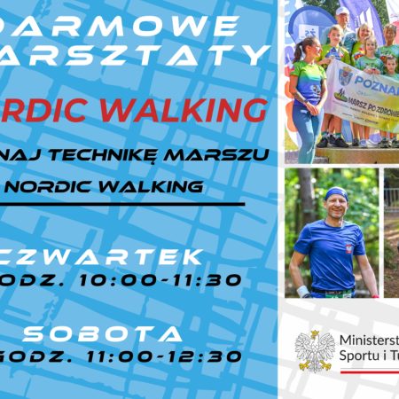 Plakat zapraszający sobotę 12 kwietnia 2025 r. do Giżycka na Ogólnopolskie Zawody Nordic Walking Giżycko 2025.