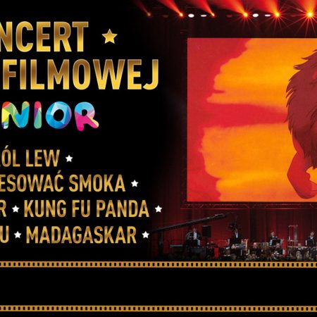 Plakat zapraszający w sobotę 22 listopada 2025 r. do Olsztyna na Koncert Muzyki Filmowej Junior Hala Urania 2025.