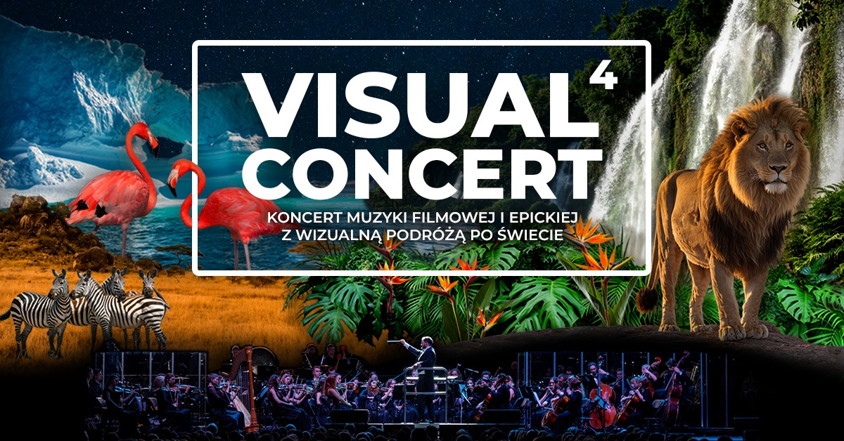 Plakat zapraszający w niedzielę 2 listopada 2025 r. do Olsztyna na Koncert Muzyki Filmowej i Epickie "Visual Concert 4" Hala Urania Olsztyn 2025.