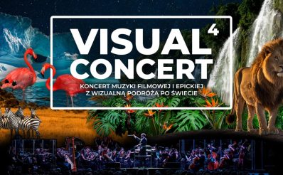Plakat zapraszający w niedzielę 2 listopada 2025 r. do Olsztyna na Koncert Muzyki Filmowej i Epickie "Visual Concert 4" Hala Urania Olsztyn 2025.