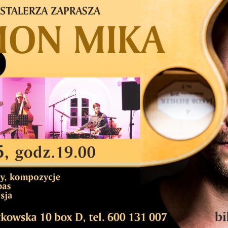 Plakat zapraszający w niedzielę 13 kwietnia 2025 r. do Olsztyna na Koncert Szymon Mika Trio - Scena Jazzowa Mirka Mastalerza Olsztyn 2025.