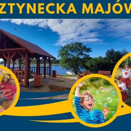 Plakat zapraszający w piątek 2 maja 2025 r. do Olsztynka na Olsztynecką Majówkę Olsztynek 2025.