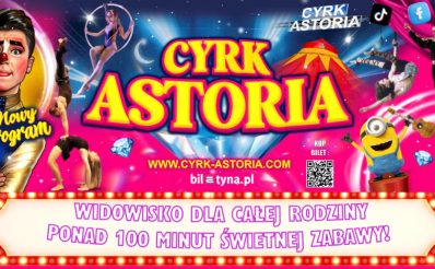 Plakat zapraszający na występ Cyrku Astoria „Arena Cudów” 2025.