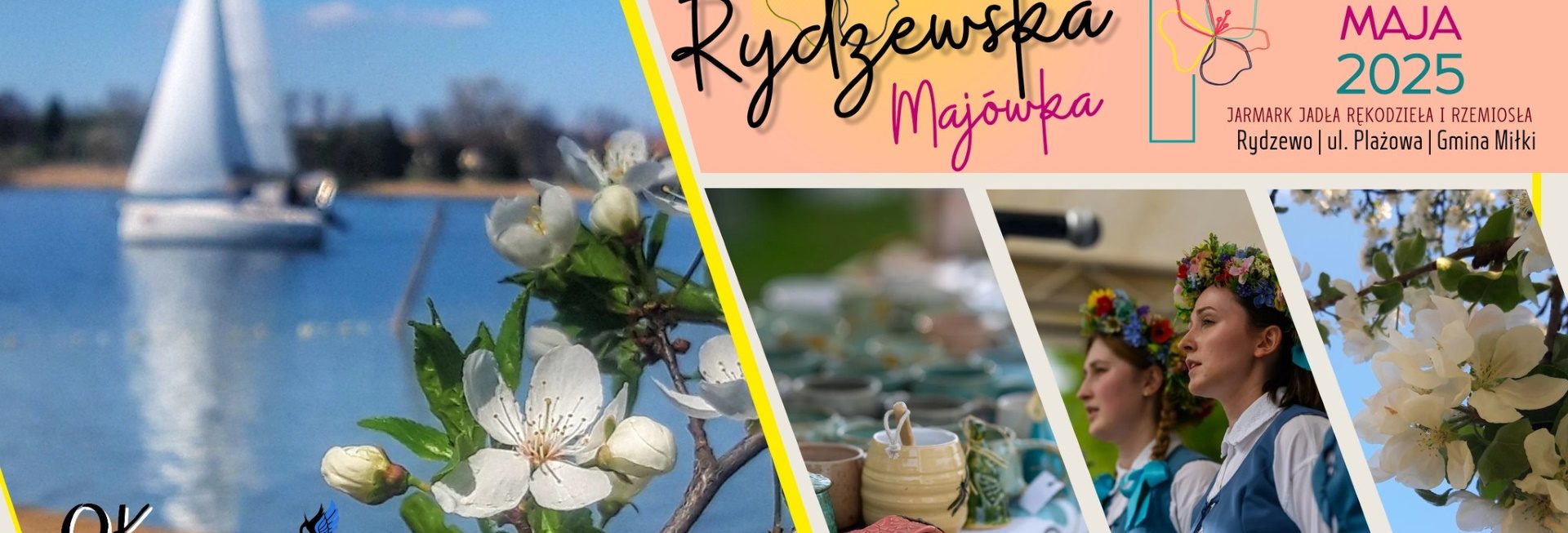 Plakat zapraszający w sobotę 3 maja 2025 r. do miejscowości Rydzewo w powiecie giżyckim na Rydzewską Majówkę Rydzewo 2025.