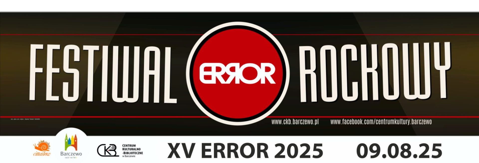 Plakat zapraszający w sobotę 9 sierpnia 2025 r. do Barczewa na kolejną edycję Festiwalu Rockowego ERROR Barczewo 2025.