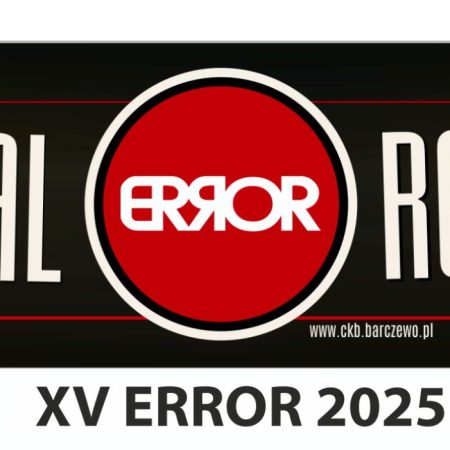Plakat zapraszający w sobotę 9 sierpnia 2025 r. do Barczewa na kolejną edycję Festiwalu Rockowego ERROR Barczewo 2025.