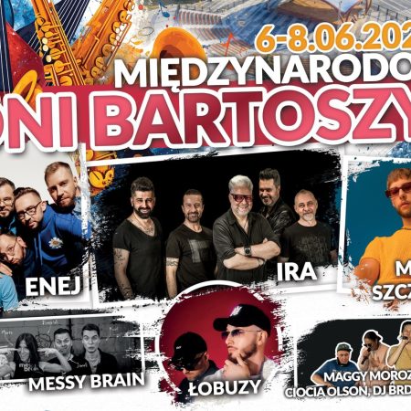 Plakat zapraszający w dniach 6-8 czerwca 2025 r. do Bartoszyc na kolejną edycję Międzynarodowych Dni Bartoszyc 2025.
