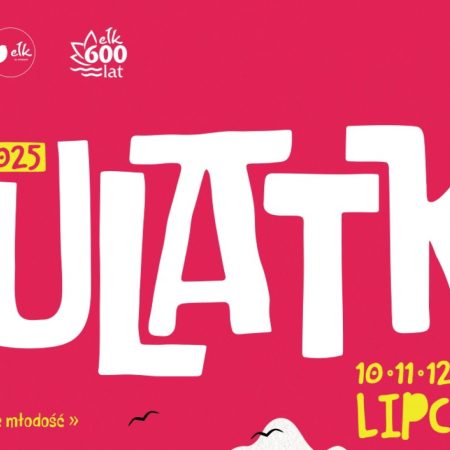 Plakat zapraszający w dniach 10-13 lipca 2025 r. do Ełku na 30. edycję Mazurskiego Lata Kabaretowego Mulatka Ełk 2025.