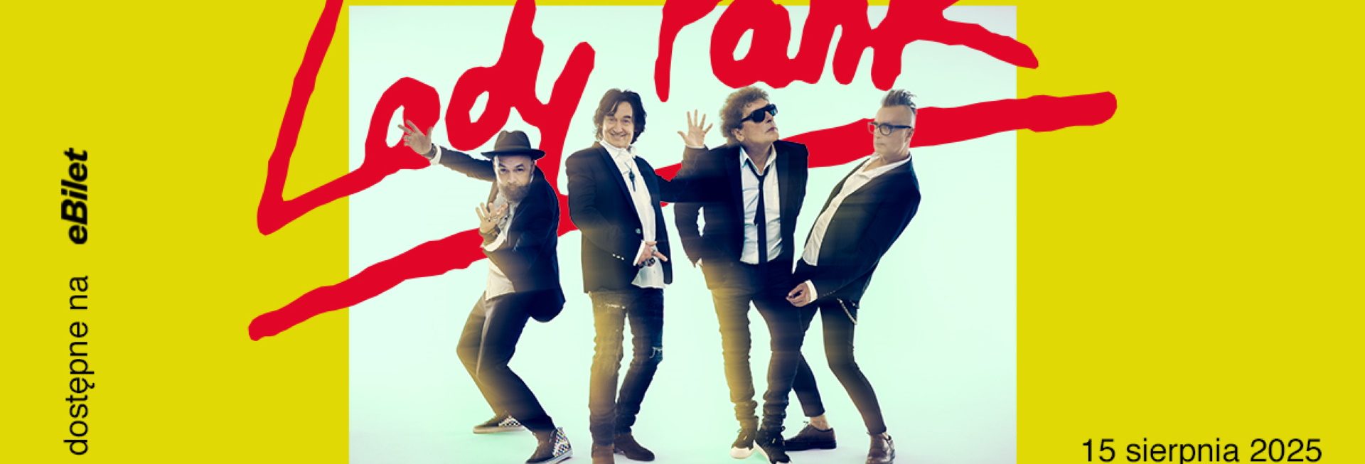 Plakat zapraszający w piątek 15 sierpnia 2025 r. do Giżycka na koncert zespołu Lady Pank Twierdza Boyen Giżycko 2025.