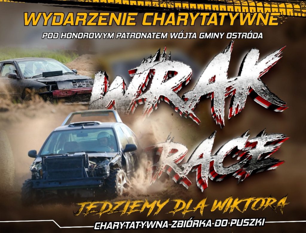 Plakat zapraszający w niedzielę 1 czerwca 2025 r. do miejscowości Grabin koło Ostródy na Piknik Wrak Race Grabin k. Ostródy 2025.