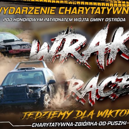 Plakat zapraszający w niedzielę 1 czerwca 2025 r. do miejscowości Grabin koło Ostródy na Piknik Wrak Race Grabin k. Ostródy 2025.