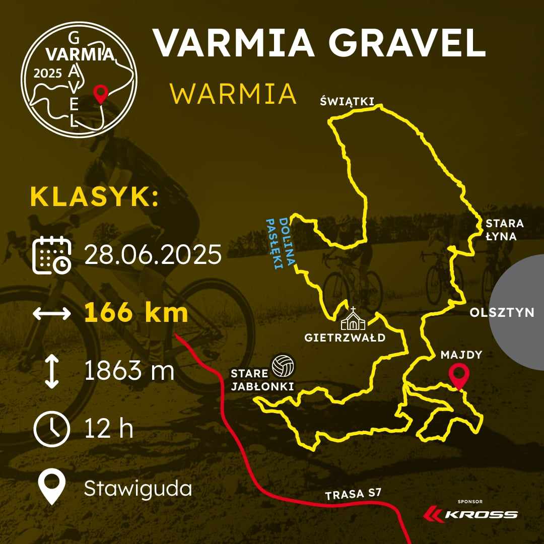 Plakat zapraszający w dniach 27-29 czerwca 2025 r. na Rajd Ultramaraton Varmia Gravel Majdy 2025. 