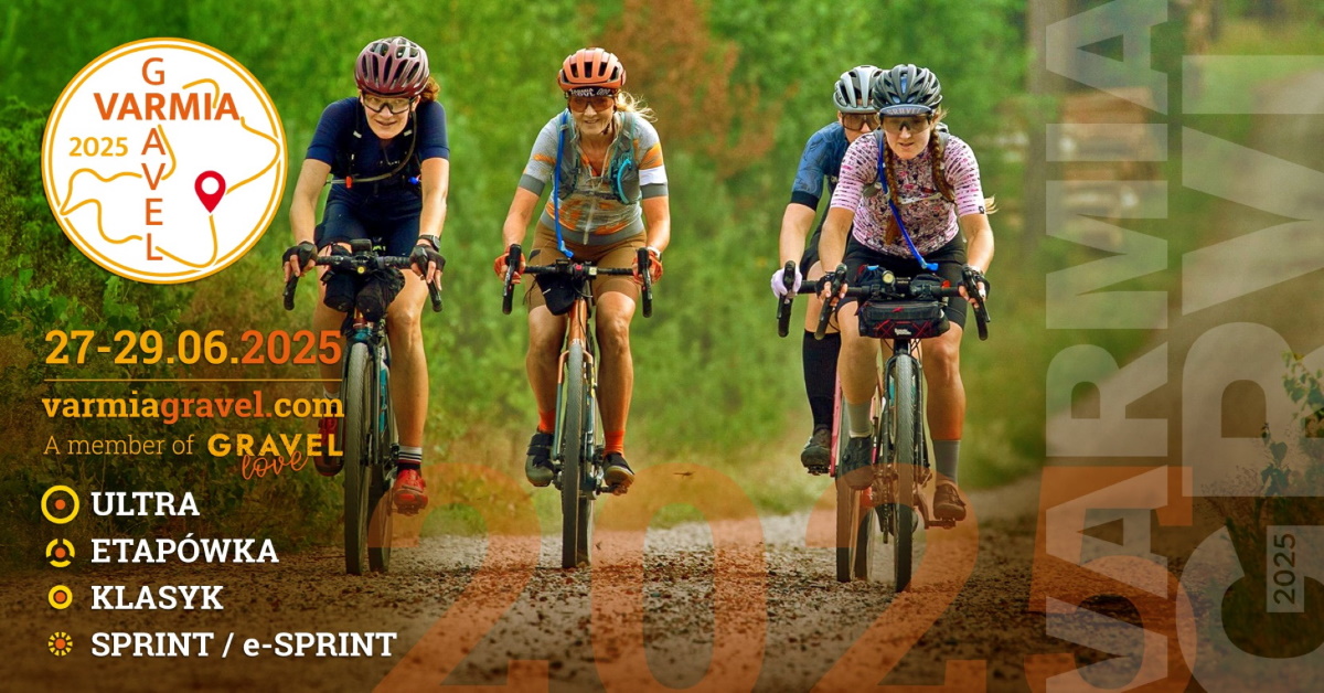 Plakat zapraszający w dniach 27-29 czerwca 2025 r. na Rajd Ultramaraton Varmia Gravel Majdy 2025. 