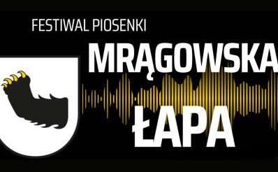 Plakat zapraszający w dniach 14-15 czerwca 2025 r. do Mrągowa na Festiwal Piosenki Harcerskiej, Turystycznej i Szantowej Mrągowska Łapa 2025.