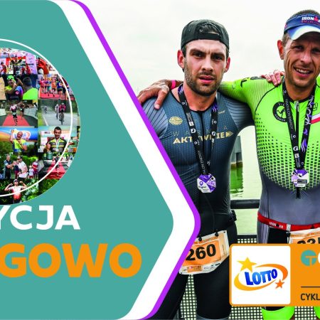 Plakat zapraszający w niedzielę 24 sierpnia 2025 r. do Mrągowa na LOTTO Triathlon Energy Mrągowo 2025.