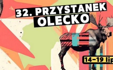 Plakat zapraszający w dniach 14-19 lipca 2025 r. do Olecka na 32. edycję Przystanku Olecko 2025.