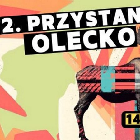 Plakat zapraszający w dniach 14-19 lipca 2025 r. do Olecka na 32. edycję Przystanku Olecko 2025.