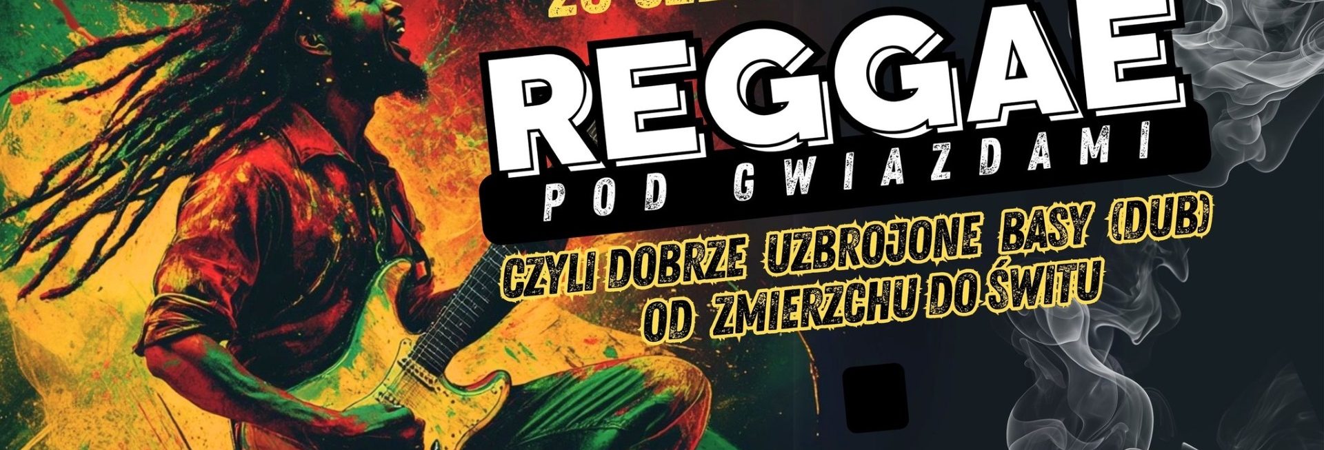 Plakat zapraszający w sobotę 28 czerwca 2025 r. do Olecka na Festiwal Reggae Pod Gwiazdami Olecko 2025.