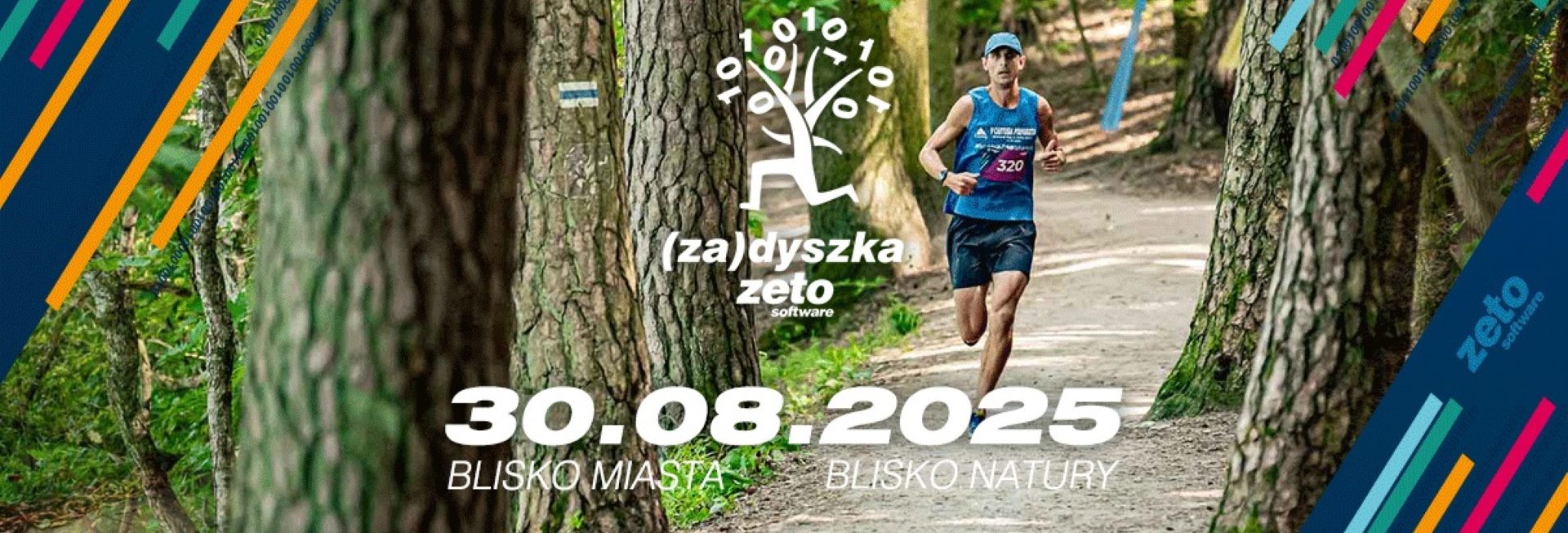 Plakat zapraszający w sobotę 30 sierpnia 2025 r. do Olsztyna na Bieg (za)Dyszka ZetoSoftware Olsztyn 2025.