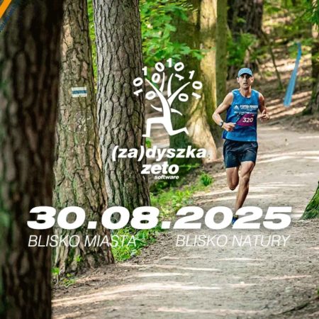 Plakat zapraszający w sobotę 30 sierpnia 2025 r. do Olsztyna na Bieg (za)Dyszka ZetoSoftware Olsztyn 2025.