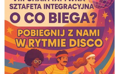 Plakat zapraszający w sobotę 20 września 2025 r. do Olsztyna na Charytatywną Sztafetę Integracyjną „O CO BIEGA?” Olsztyn 2025. 