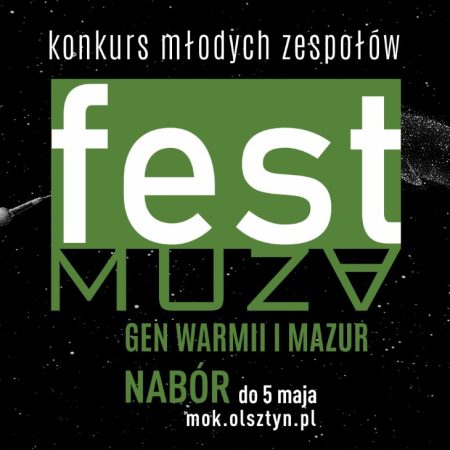 Plakat zapraszający w sobotę 14 czerwca 2025 r. do Olsztyna na Finał Konkursu Muzycznego Fest Muza Olsztyn 2025.
