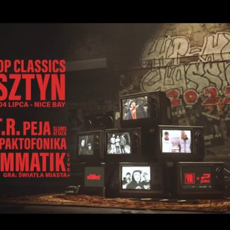 Plakat zapraszający w piątek 4 lipca 2025 r. do Olsztyna na Festiwal Hip Hop Classics Festiwal Olsztyn 2025.