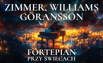 Plakat zapraszający do Olsztyna na Koncert "Fortepian przy świecach" Filharmonia Olsztyn. 
