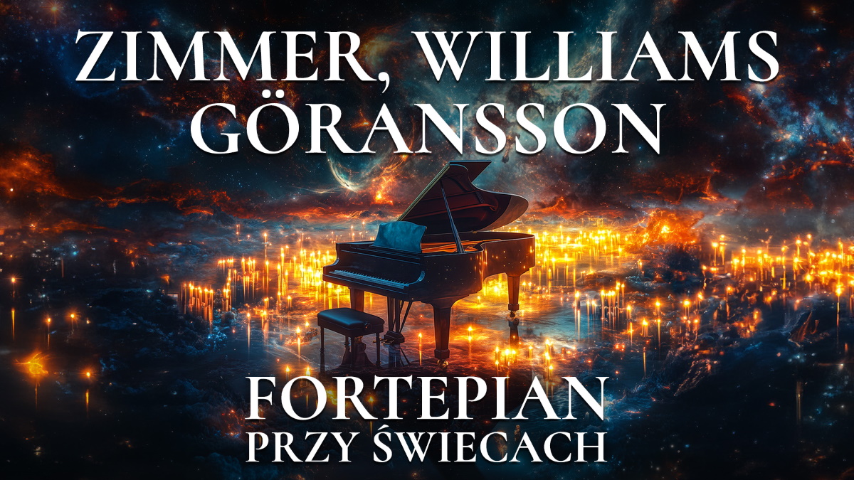 Plakat zapraszający do Olsztyna na Koncert "Fortepian przy świecach" Filharmonia Olsztyn. 