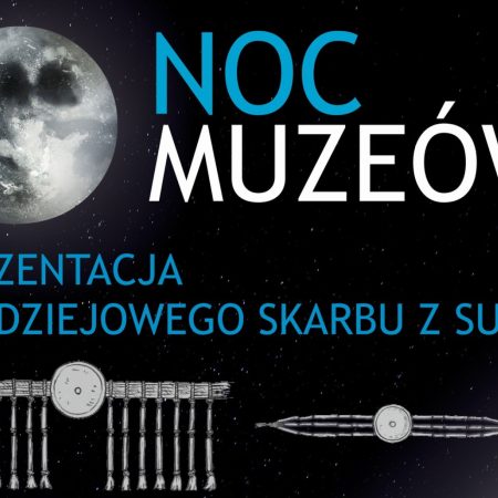 Plakat zapraszający w sobotę 17 maja 2025 r. do Ostródy na Noc Muzeów Zamek w Ostródzie 2025.