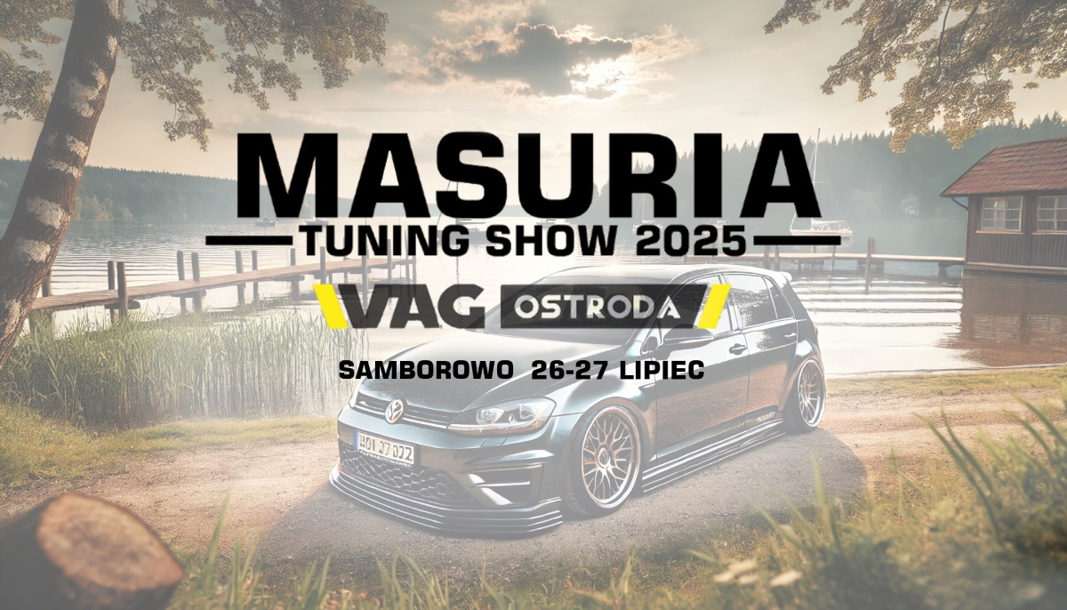 Plakat zapraszający w dniach 26-27 lipca 2025 r. do miejscowości Samborowo koło Ostródy na Masuria Tuning Show Samborowo 2025. 