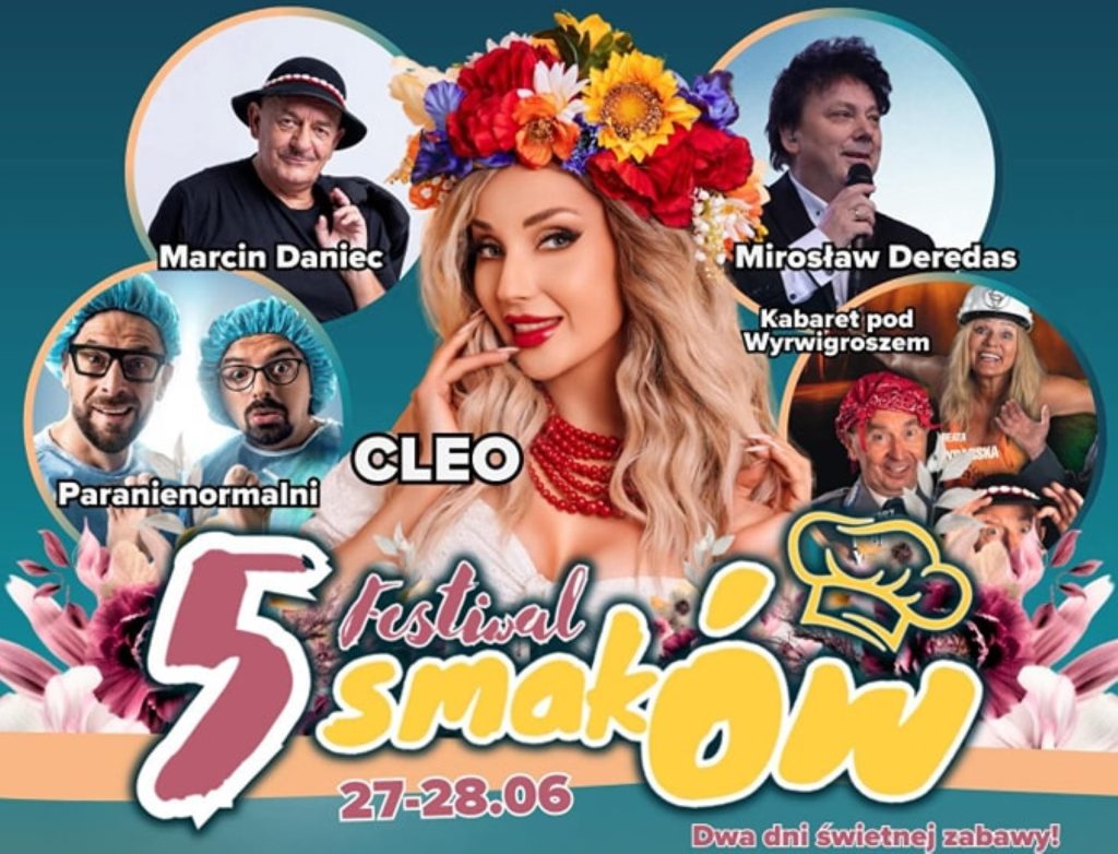 Plakat zapraszający w dniach 27-28 czerwca 2025 r. do Biskupca k. Nowego Miasta Lubawskiego na Festiwal Smaków Biskupiec 2025 k. Nowego Miasta Lubawskiego.