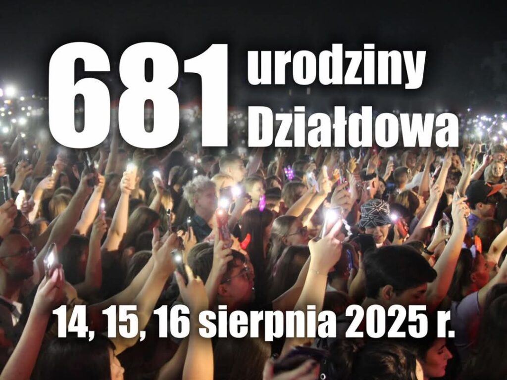 Plakat zapraszający w dniach od 14-16 sierpnia 2025 r. do Działdowa na Dni Działdowa 2025.