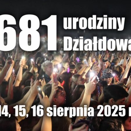 Plakat zapraszający w dniach od 14-16 sierpnia 2025 r. do Działdowa na Dni Działdowa 2025.